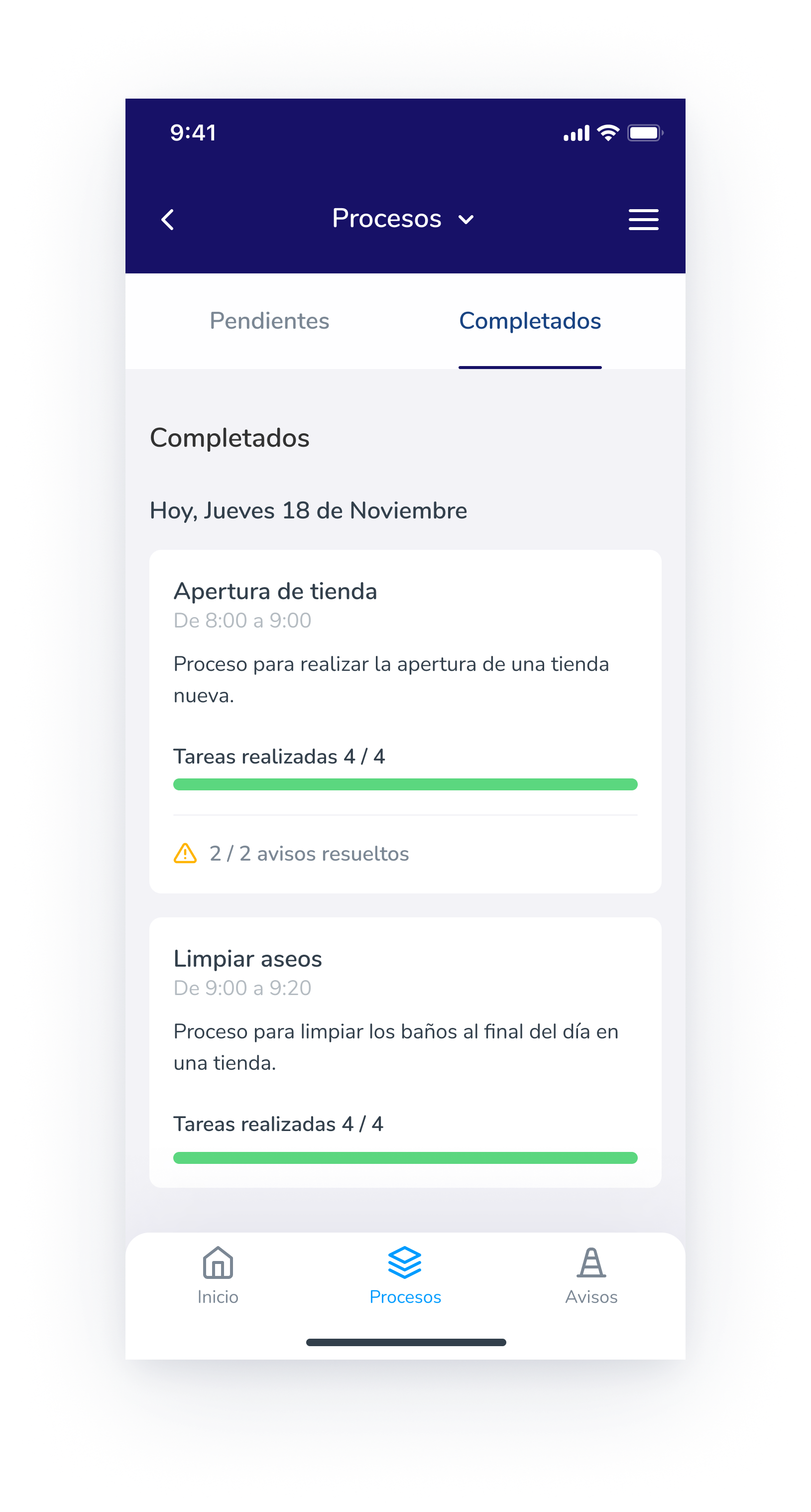 Processes completed