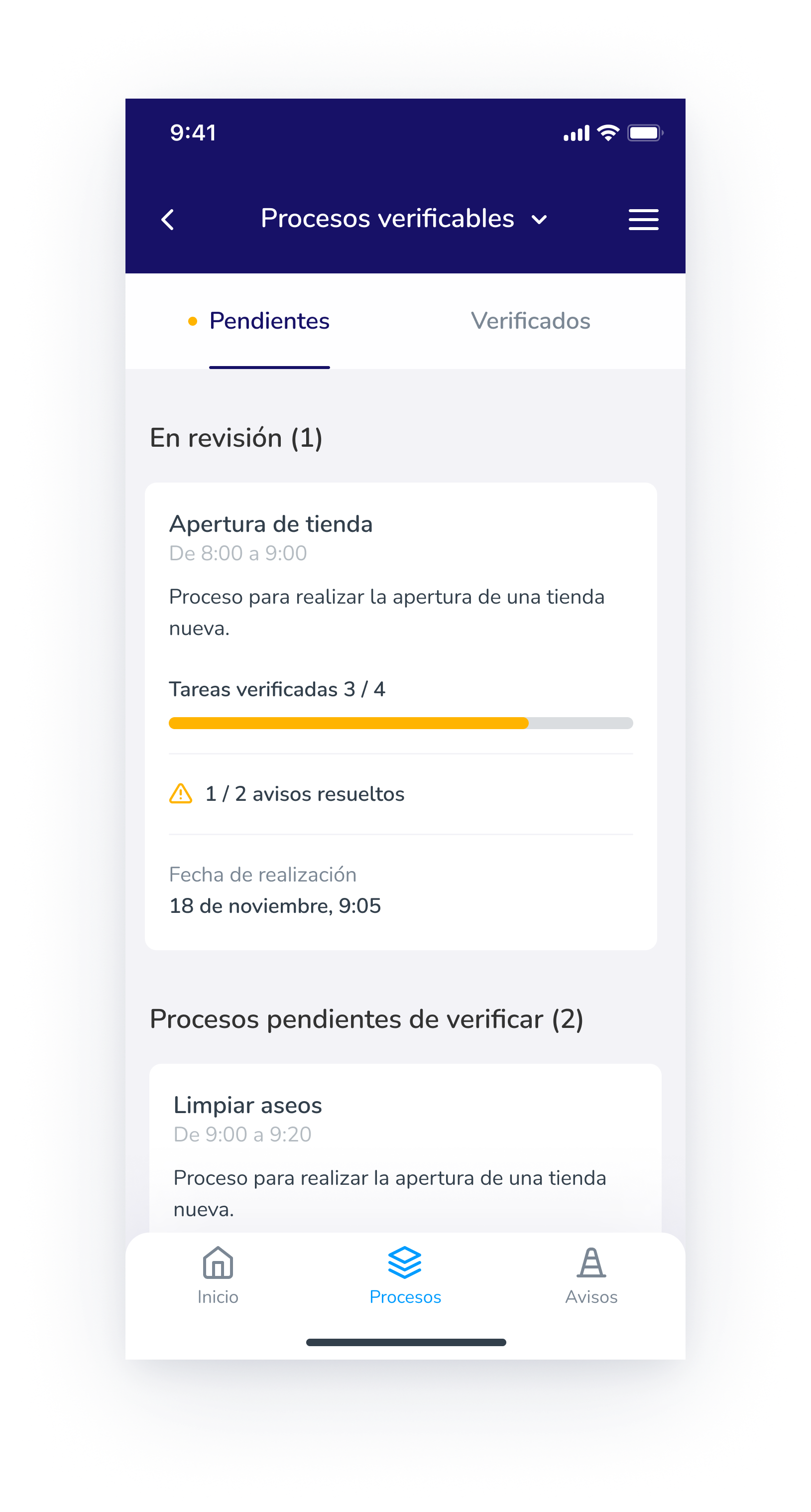 Verifiable processes — incident