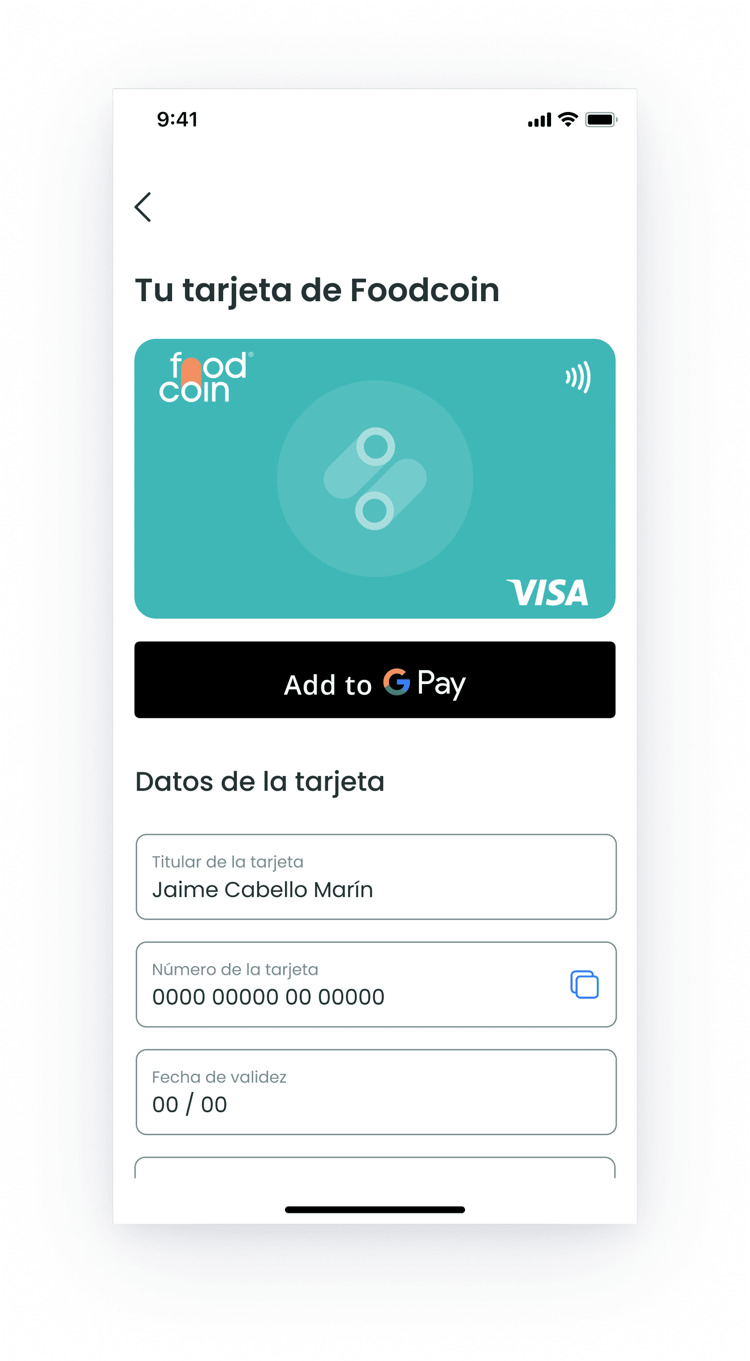 Foodcoin card on Android