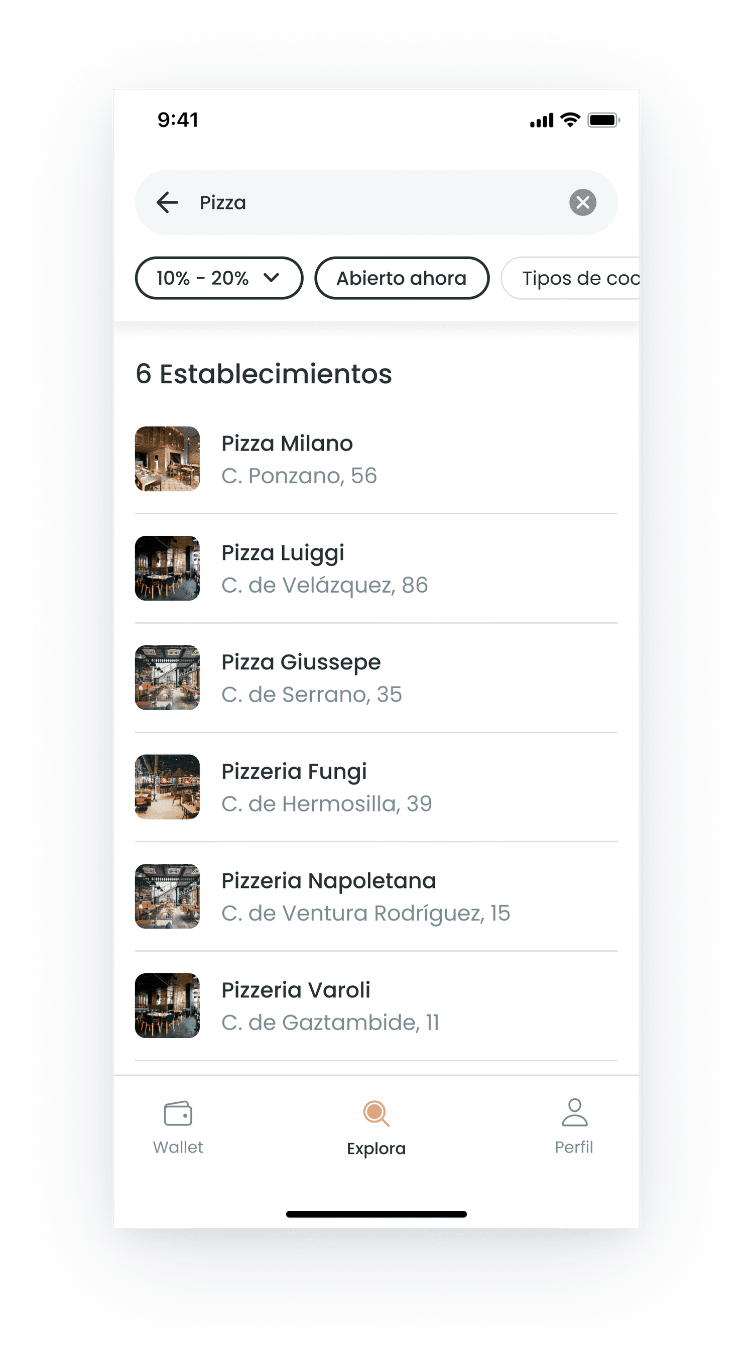Restaurant search with filters